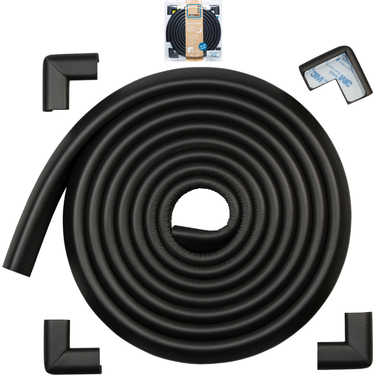 Roving Cove Edge and Corner Protector for Baby Proofing. Soft NBR Rubber Foam. Furniture and Fireplace Safety Corner Edge Bumper Guard, 3M Adhesive. Protect you and your loved ones from dangerous sharp edge and corners of fireplace, hearths, tables, desks, shelves, bed frames, and other furniture in your home.