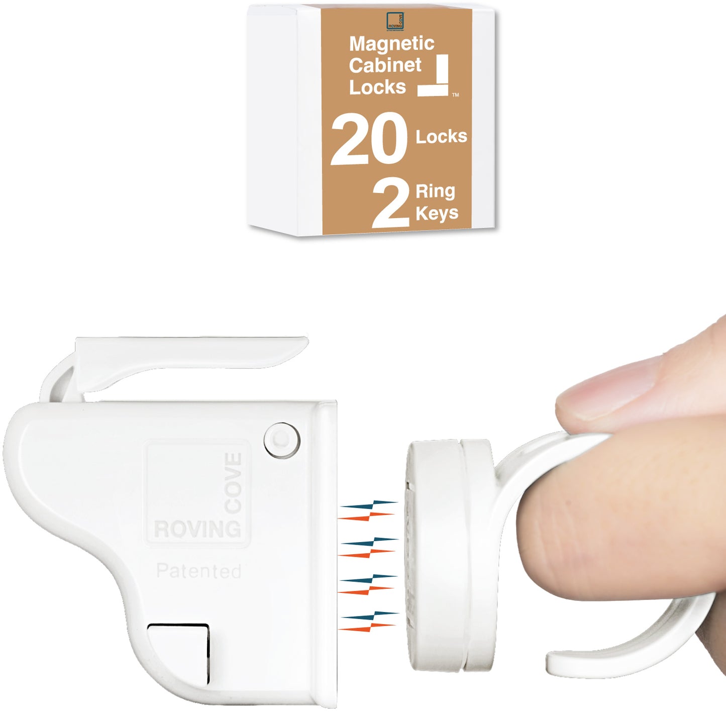 Roving Cove Magnetic Cabinet Drawer Locks with Ring Key for Baby Proofing and Child Safety. 3M Adhesive, no drilling or template. Concealed in cabinets, drawers and cupboards. Keep babies and pets safe from dangerous items in your kitchen and bathroom.