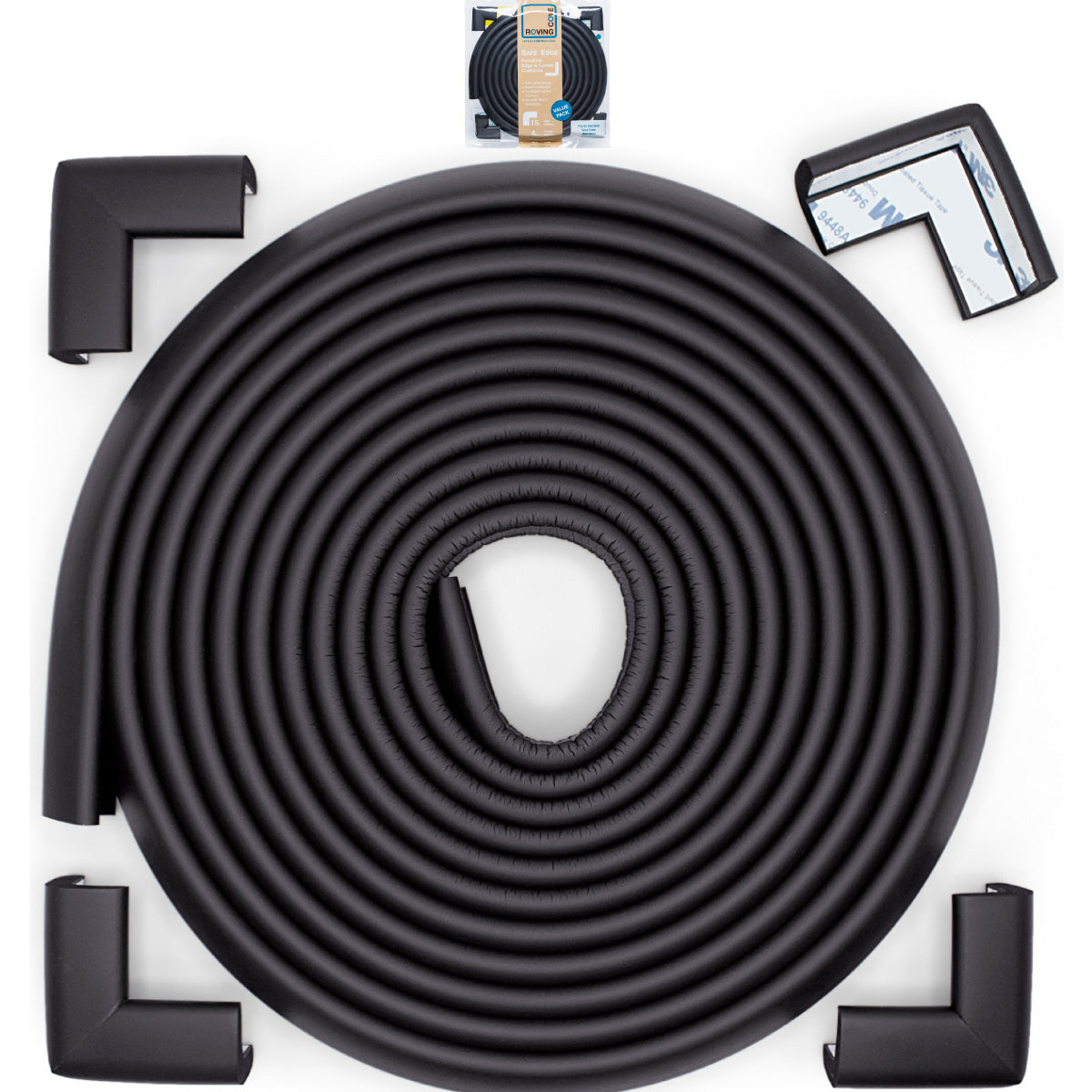 Roving Cove Edge and Corner Protector for Baby Proofing. Soft NBR Rubber Foam. Furniture and Fireplace Safety Corner Edge Bumper Guard, 3M Adhesive. Protect you and your loved ones from dangerous sharp edge and corners of fireplace, hearths, tables, desks, shelves, bed frames, and other furniture in your home.