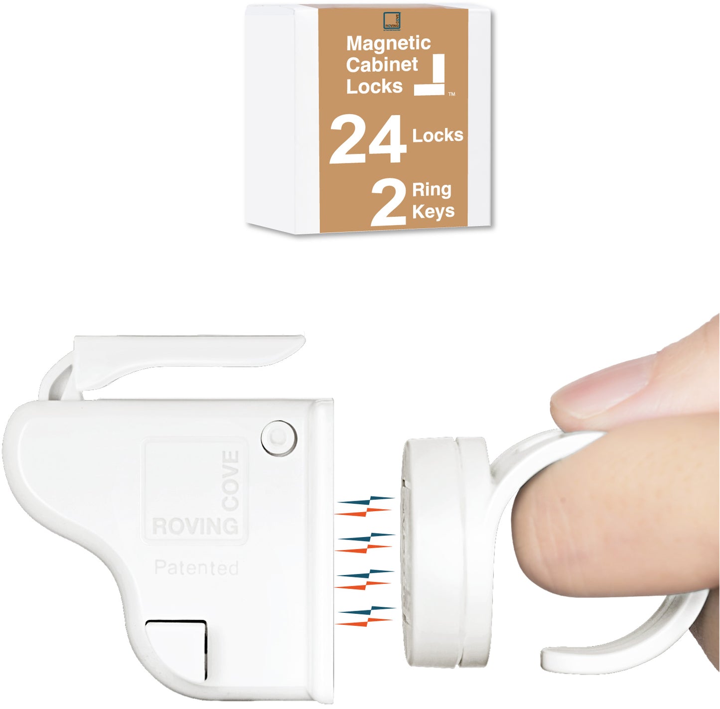 Roving Cove Magnetic Cabinet Drawer Locks with Ring Key for Baby Proofing and Child Safety. 3M Adhesive, no drilling or template. Concealed in cabinets, drawers and cupboards. Keep babies and pets safe from dangerous items in your kitchen and bathroom.