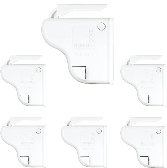 6LockMain-Roving-Cove-Magnetic-Cabinet-Drawer-Locks-Child-Safety-Kitchen-Bathroom-Baby-Proofing Roving Cove Magnetic Cabinet Drawer Locks with Ring Key for Baby Proofing and Child Safety. 3M Adhesive, no drilling or template. Concealed in cabinets, drawers and cupboards. Keep babies and pets safe from dangerous items in your kitchen and bathroom. Universal Replacement Key. Starter Tape.
