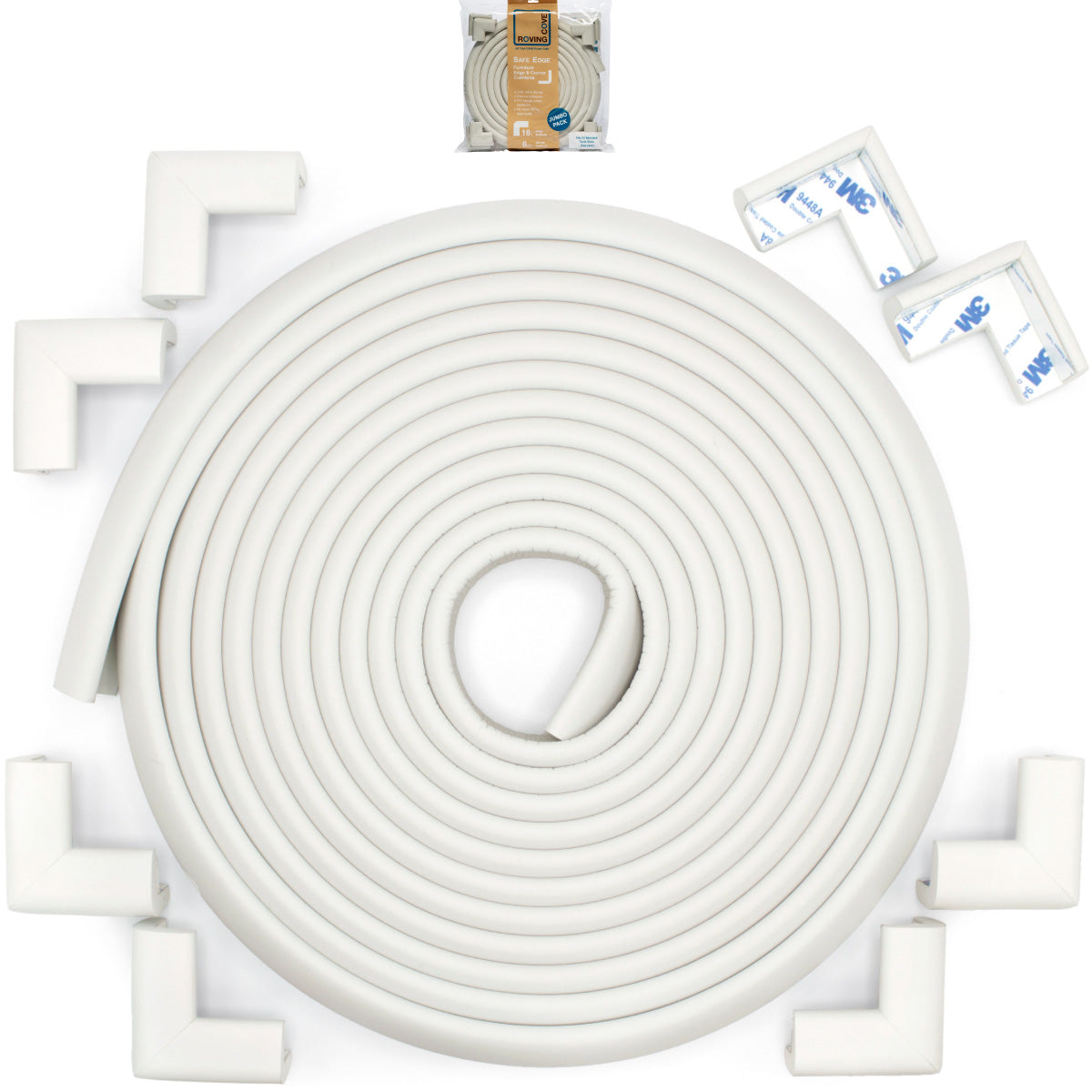 Roving Cove Edge and Corner Protector for Baby Proofing. Soft NBR Rubber Foam. Furniture and Fireplace Safety Corner Edge Bumper Guard, 3M Adhesive. Protect you and your loved ones from dangerous sharp edge and corners of fireplace, hearths, tables, desks, shelves, bed frames, and other furniture in your home.