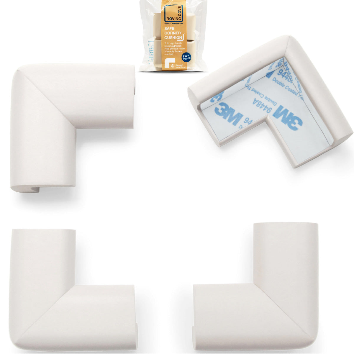 Roving Cove HeftyFit Corner Protectors for Baby Proofing, 4 Large Corners, Oyster White