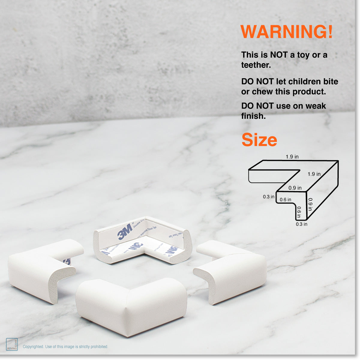 Roving Cove Corner Protector for Baby Proofing. Soft NBR Rubber Foam. Furniture and Fireplace Safety Corner Bumper Guard, 3M Adhesive Pre-taped. Protect you and your loved ones from dangerous sharp edge and corners of fireplace, hearths, tables, desks, shelves, bed frames, and other furniture in your home.
