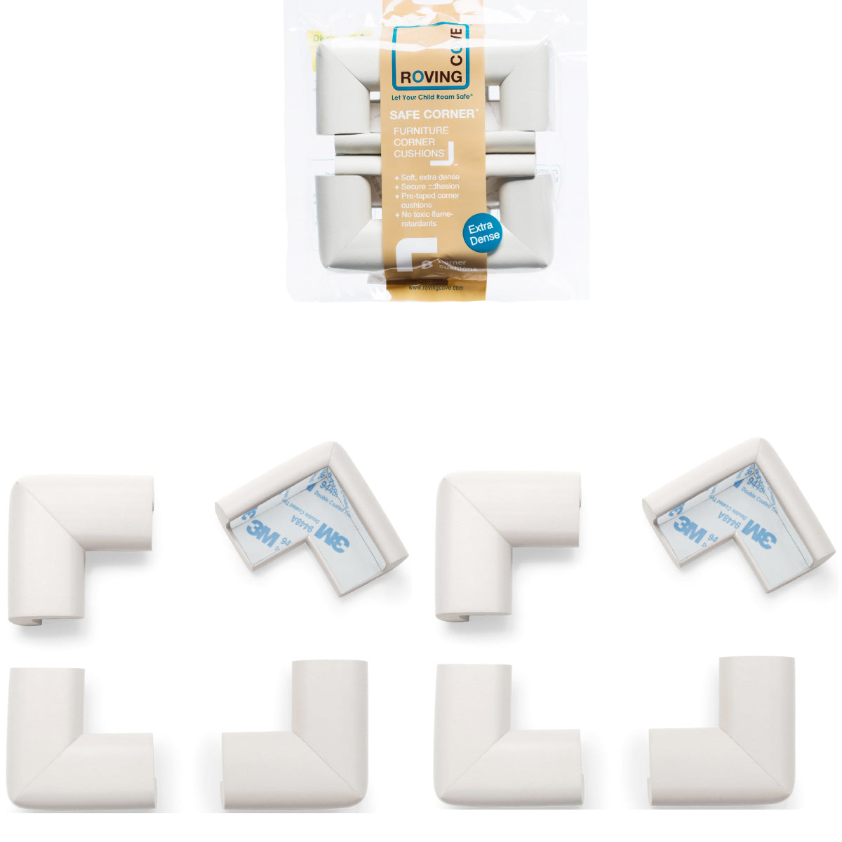 Roving Cove Corner Protector for Baby Proofing. Soft NBR Rubber Foam. Furniture and Fireplace Safety Corner Bumper Guard, 3M Adhesive Pre-taped. Protect you and your loved ones from dangerous sharp edge and corners of fireplace, hearths, tables, desks, shelves, bed frames, and other furniture in your home.