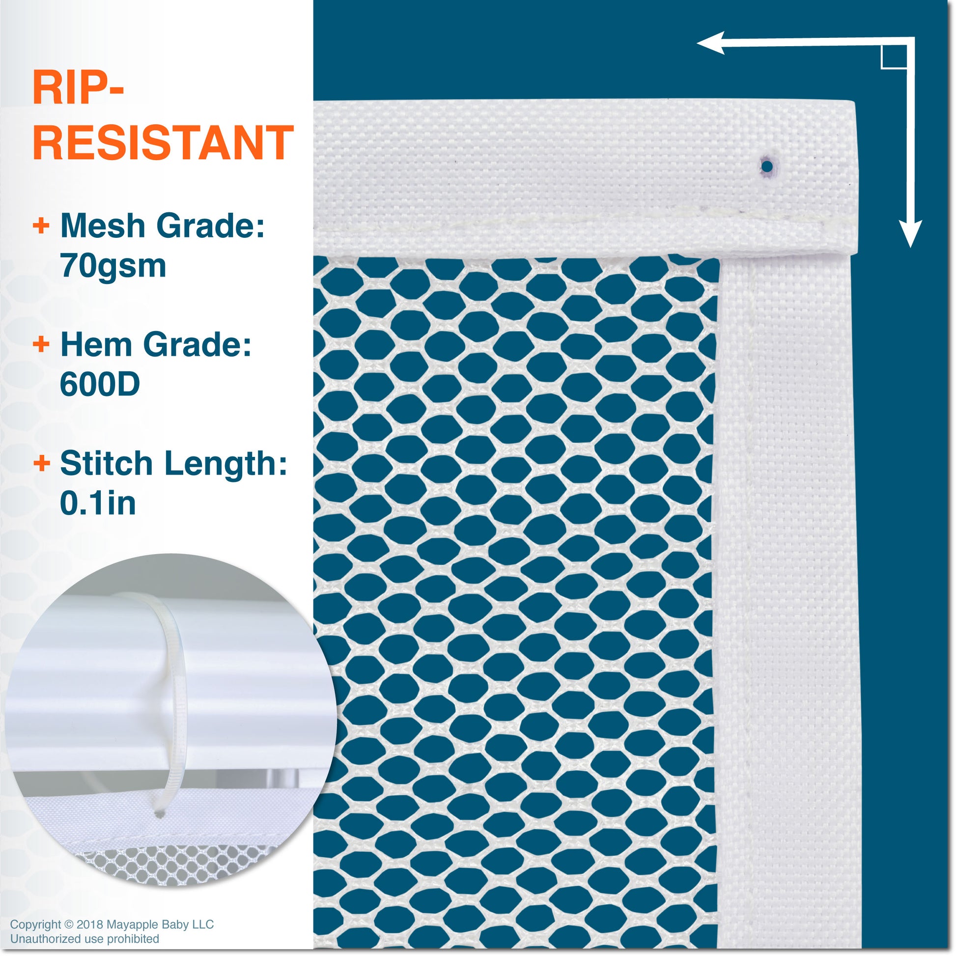 Roving Cove Indoor and Outdoor Banister Guard and Railing Safety Net for baby proofing stairway railing, deck, patio, balcony and beyond. Keep your babies, pets and toys from falling through banisters. Available on Amazon.
